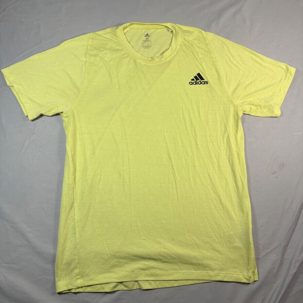 Adidas Aeroready Performance Fit T-Shirt Mens Medium Neon Yellow Lime Green Logo